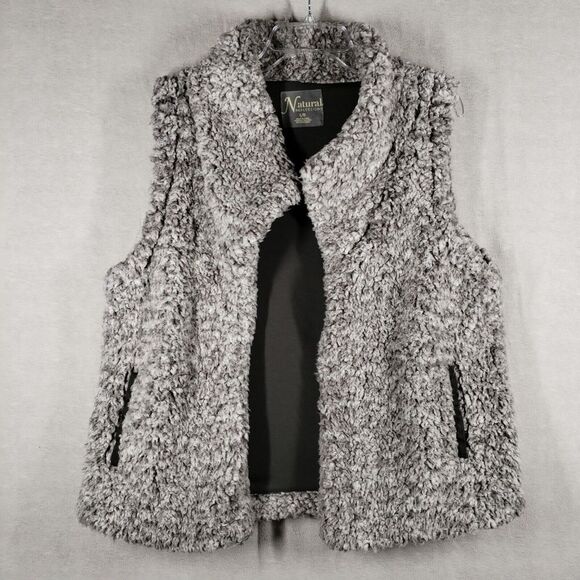Natural‎ Reflections Large Grey Teddy Bear Sherpa  Vest Side Pockets - Picture 1 of 7